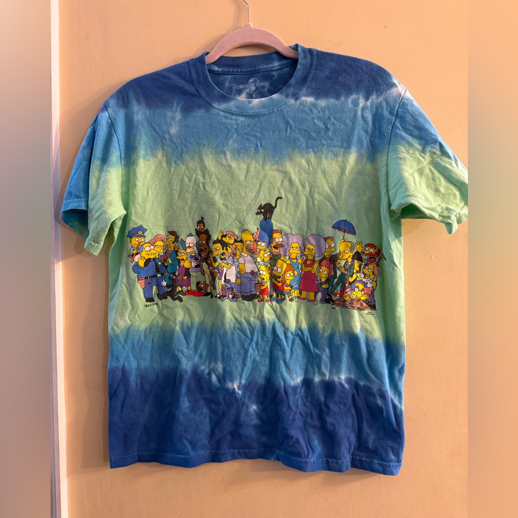 The Simpsons Blue And Green Tie-Dye Graphic T-Shirt, Unisex Small Adult
